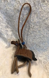 POTTERY HORSE WITH MOVING LEGS LEATHER HANGER CHRISTMAS ORNAMENT - Picture 1 of 4