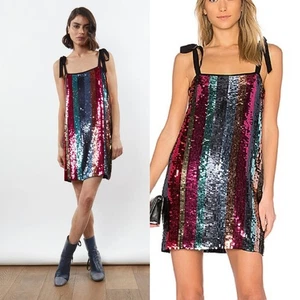 Nuevo con etiquetas Vestido Tanya Taylor Erykah Fiesta Vacaciones Año Nuevo Glamour Rayas Lentejuelas Arco Iris M - Imagen 1 de 15