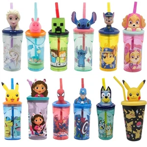 3D Kids Tumbler with Straw 360ml BPA-Free Plastic Reusable Cup Drink Bottle UK - Picture 1 of 88