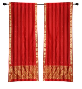 2 Boho Rot Indisch Sari Gardinenstange Tasche Fenster Paneele Gardinen - Bild 1 von 17