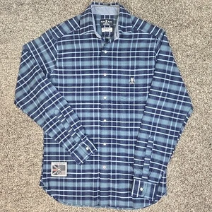 Psycho Bunny Flannel Shirt Mens Small Blue Plaid Long Sleeve Single Needle Prep - Picture 1 of 9