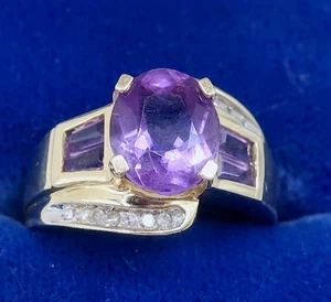 Designer Ring signiert ADL 14K Gelbgold Amethyst & Diamant Größe 7 4,35 Gramm - Bild 1 von 11