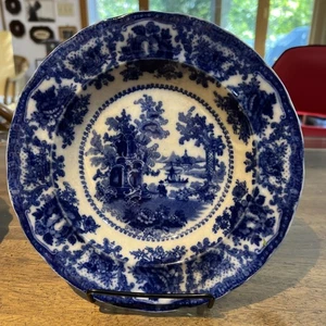 Vintage Antik Flow Blue Fairy Villas 8-3/4" Teller, W. Adams England 1890? - Bild 1 von 7
