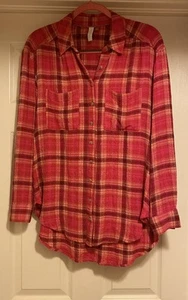 Anthropologie Pilcro Pink Flannel Plaid Button Down Shirt Sz S - Picture 1 of 13
