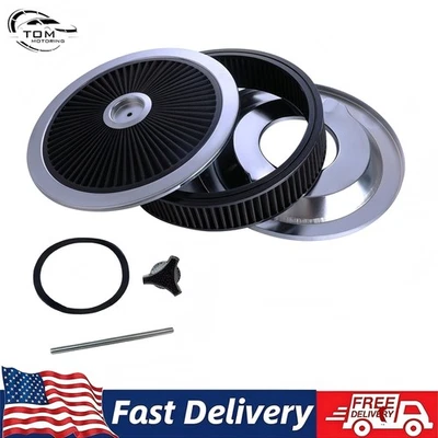For SBC BBC High Flow 14"x3" Round Thru Washable Air Cleaner w/ Chrome Lid - Imagem 1 de 4