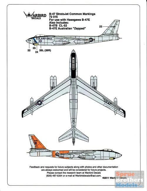WBD72015 1:72 Warbird Decals - B-47 Stratojet Common Markings #72015 - Image 1 of 1
