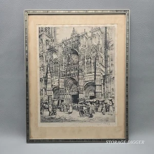 VTG The Year Mart Rouen Andrew Karoly Pencil Signed Etching Framed 14.7 x 18.7" - Picture 1 of 20