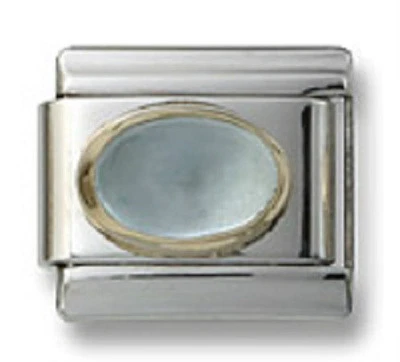 18K Italian Charm Simulated Aqua Marine Stone Oval 9 mm Fit Bracelet Birthstone - Image 1 of 2