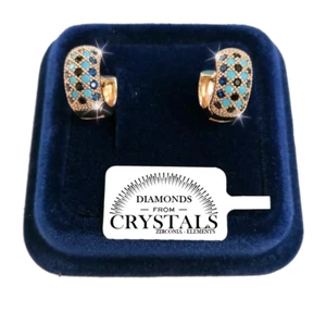 Cerchi 16mm Orecchini Donna pl. oro giallo 18K con Cristalli Zirconi Blu Azzur - Foto 1 di 4