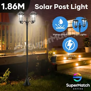 Solar LED Post Light Garden Yard Pole Lamp Outdoor Pathway Street Lamp 186cm - Picture 1 of 12