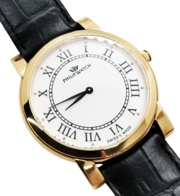 Men's Watch Philip Watch Leather Strap Sapphire Crystal Slim Gold Plated - Image 1 of 4