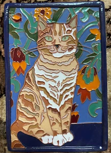 Arts and Crafts Deco style CAT tile #1 “PINTO “Great gift. Louis Wain Type - Bild 1 von 1