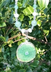 Grüner Aventurin Eis Jade Solar Quarz Druzy Anhänger Perlen Halskette & Ohrringe - Bild 1 von 12