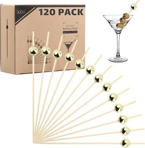 Pictas de cócteles de perlas de oro - 120 elegantes palillos de dientes de madera para aperitivos, 4,75 in - Imagen 1 de 5