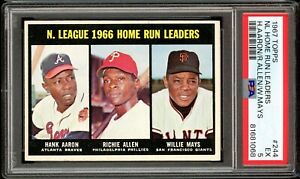 1967 Topps #244 NL Home Run Leaders - HALL OF FAMERs AARON & MAYS - PSA 5