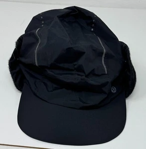 Lululemon Hat Black Insulated Ear Flap Run Cap Primaloft Size L/XL Unisex - Picture 1 of 4