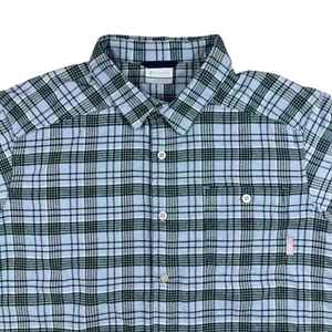 Camicia Columbia Flanella Uomo GRANDE Blu Verde Plaid Manica Lunga Outdoor Bottone - Foto 1 di 9