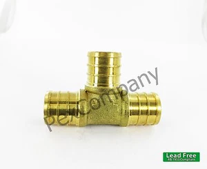 3/4 x 3/4 x 3/4 " Tee LEAD FREE Brass Crimp Cinch PEX Fittings No Lead - Picture 1 of 3