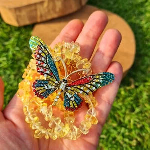 Tier Totem Schmetterling Brosche & Citrin 16 Zoll Halskette: Freude, Fülle - Bild 1 von 8
