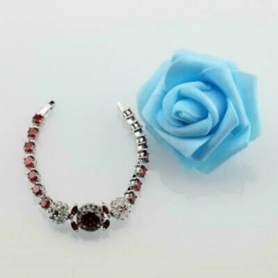 25Ct Round Cut Red Garnet & Diamond Women's Tennis Bracelet 14k White Gold Over - Image 1 of 4