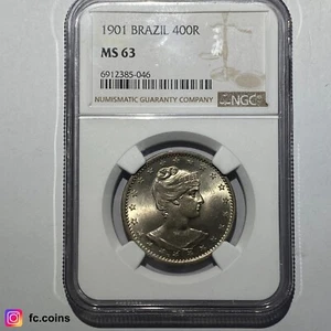 BRAZIL - 400 Reis 1901 (Rio de Janeiro) MS63 - Copper Nickel Coin - @fc.coins - Picture 1 of 4
