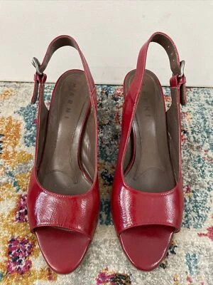 MARNI Red Patent Leather Peep Open Toe Sling Back Heels Sz 40 US 9.5 - Image 1 of 4