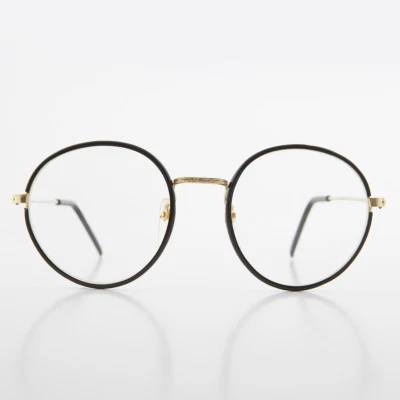 Round Preppy Vintage Glasses Black Gold Frame - Einstein - Image 1 of 4