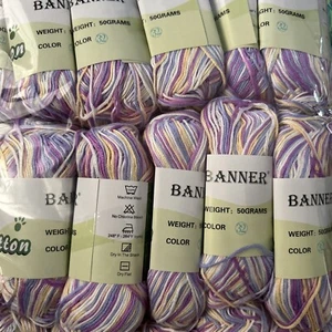 Bamboo Cotton Yarn 300g Multicolor Purple White Yellow Set Of Six-50g Skeins - Picture 1 of 6