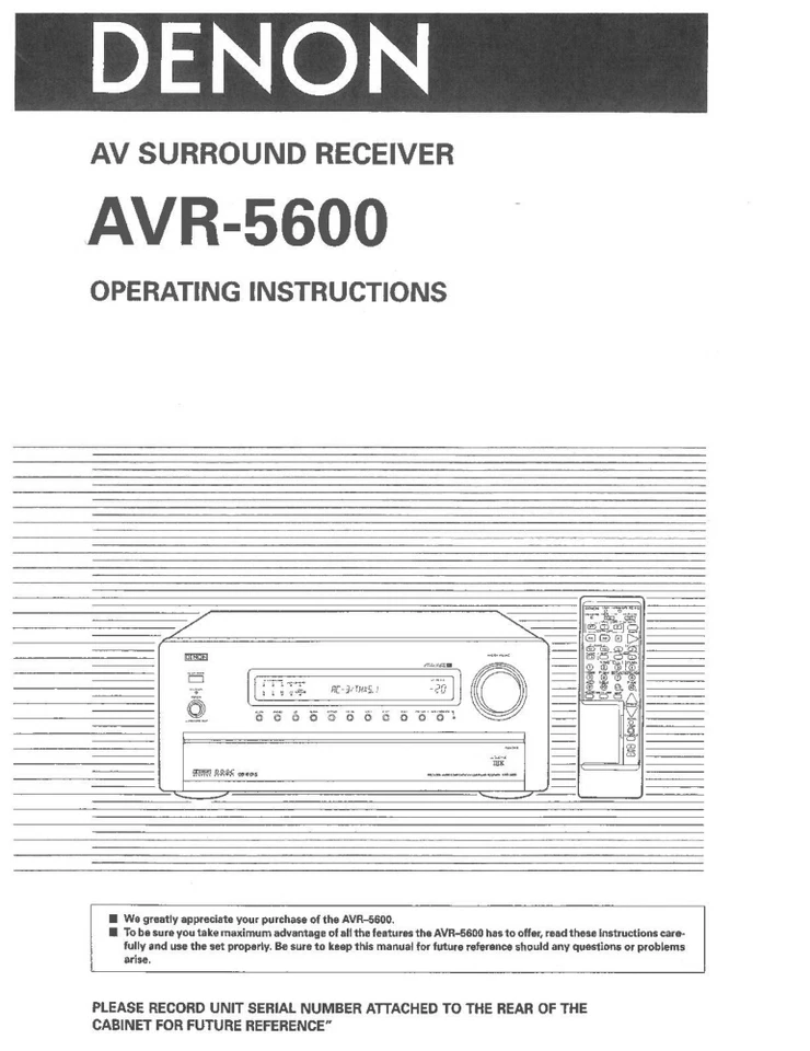 Denon AVR-5600 receptor manual del propietario Foto 1 de 1