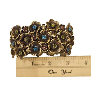 Stretch Beaded Bracelet with Large women Blue/multi color Rhinestone Flower 6.5" - Picture 1 of 13