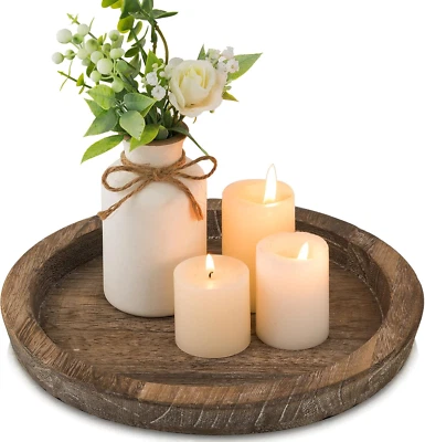 Candle Plate Holder Tray: round Wooden Decorative Candle Plate Small Farmhouse T - Image 1 of 4