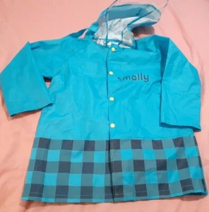Hooded Raincoat Jacket Blue Nylon Waterproof SMALLY Unisex Kids Sz S Birds - Picture 1 of 9