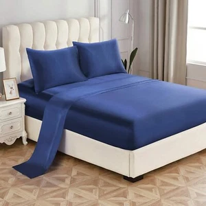 ARTALL Silky Super Soft 4 Piece Deep Pocket Satin Sheet Set King Size Blue - Picture 1 of 10