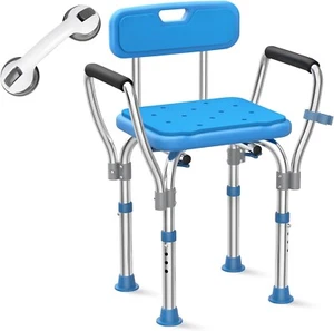 Heavy Duty Stainless Steel Shower Chair Seat, 500lbs Bath Chair w/Armrests and B - Picture 1 of 7