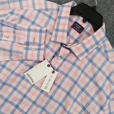 Camisa masculina UNTUCKit xadrez rosa 2XL desempenho sem rugas ajuste relaxado WinWood - Imagem 1 de 4
