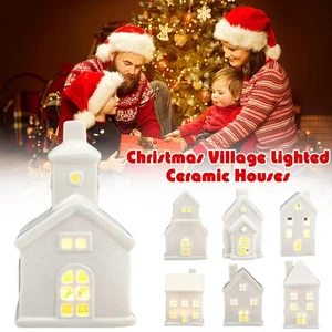 Ceramic White Christmas Village Houses Light Up LED Lighted GX - Picture 1 of 24