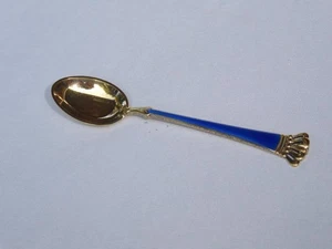 DANISH STERLING GUILLOCHE ENAMEL GOLD WASH DEMITASSE SPOON ELA EGON LAURIDSEN - Picture 1 of 13