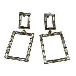 Elegant Golden Rectangular Clear Crystal Dangle Earrings - Bild 1 von 4