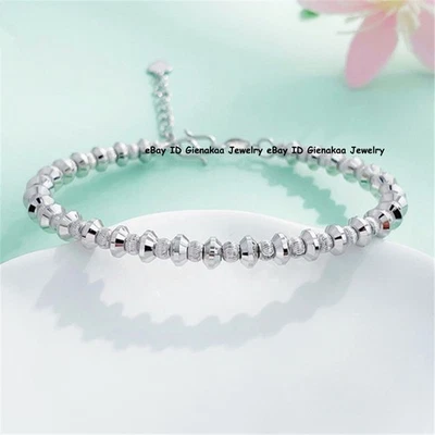 Pure Pt950 Platinum 950 Bracelet 4.5mm Laser Beads Adjust Bangle 13g ID:54-56mm - Image 1 of 4