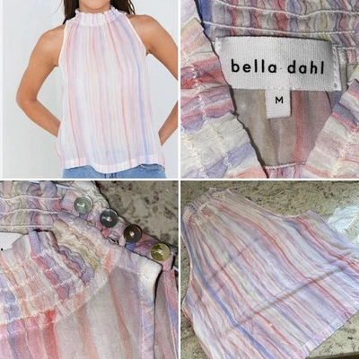 Bella Dahl $119 Coastal Smocked Watercolor Striped Sleeveless Blouse Top NWOT M - Image 1 of 4