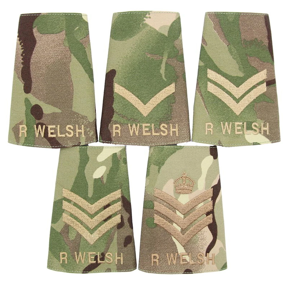 BRITISH ARMY ROYAL WELSH MTP RANK SLIDES-PAIR R WELSH FUSILIERS MULTICAM SLIDES - Image 1 of 1