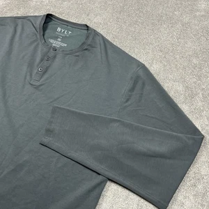 Camisa BYLT Para Hombres 2XL Lux Corte Caída Henley Gris Manga Larga Pullover Camiseta Elastizada - Imagen 1 de 9