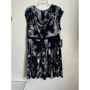 Simply Vera Vera Wang Dress XL Floral Cowl Neck Black Purple Gray NWT - Picture 1 of 10
