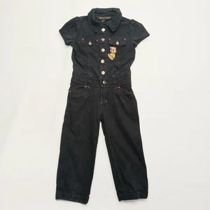 Rocawear Jumpsuit Black Denim Girls Size 5y Button Collar S/s Patches - Picture 1 of 21