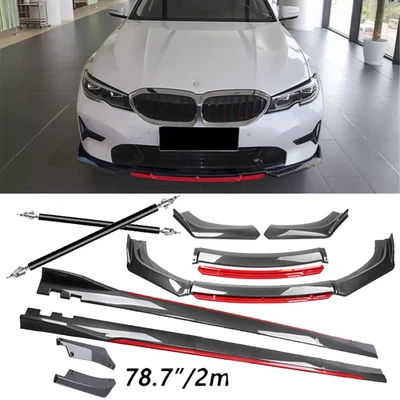 Carbon Fiber Look Red Front Lip Chin Bumper Side Skirt For BMW 320i 328i 330i Foto 1 de 4