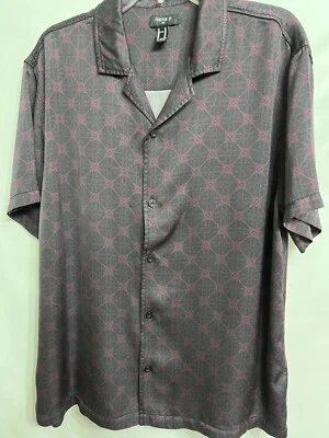Forever 21 Hombre Negro 100% Rayón Manga Corta Botón Granate Acct. Talla XL SatinFeel Foto 1 de 4