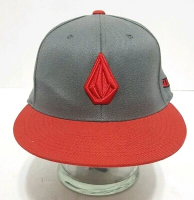 VOLCOM Men's Flex Fit Hat Grey / Red Cap size 6 7/8 - 7 1/4 2Stone 210 Fitted - Image 1 of 4