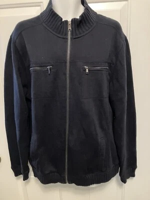 Cárdigan Suéter Calvin Klein Para Hombres Talla XL Cremallera Completa Cuello Simulado Bolsillos Azul Marino Foto 1 de 4