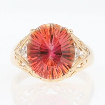 Fancy Cut Pink Topaz with Diamond Accents Statement Ring 14k Yellow Gold Size 9 - Image 1 of 4