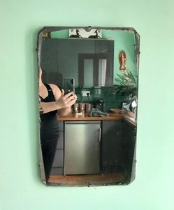 Vintage Art Deco Large Angled Wooden Back Wall Mirror 24 x 15" worn glass - Picture 1 of 9